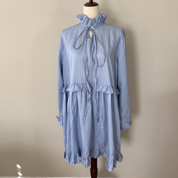 HP💋NWT! Madeleine Maternity Studio 18 Sz M Tie Neck Long Sleeves Ruffle Dress - Picture 2 of 7